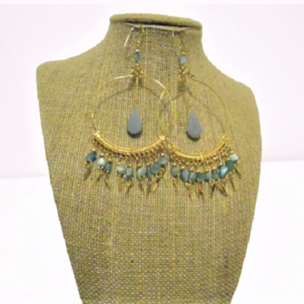 Angelite Semiprecious Stone Earrings Gold Plated